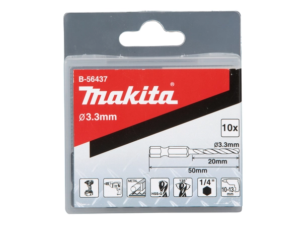 Makita B-56437 Metallbor HSS-TIN 3,3x50mm 1/4" 