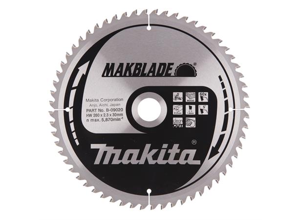 Makita B-09020 Sirkelsagblad HM 260x30mm 60T Tre
