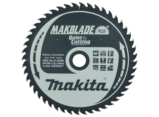 Makita B-33495 Sirkelsagblad HM T.C.T. • 260 x 30 mm • 48 T • tre